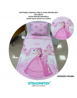 ETEHOMETEX Pamuklu Kapitoneli Yatak Örtüsü Seti TEK KİŞİLİK PRENSES PEMBE 8696474232102
